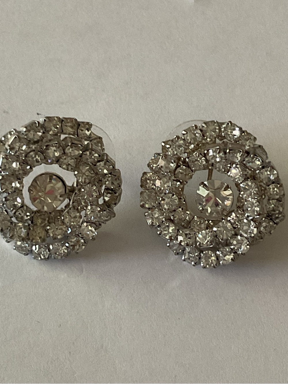 Vintage 1950’s Clear Crystal Halo Stud Pierced Earrings - Vintage Silver